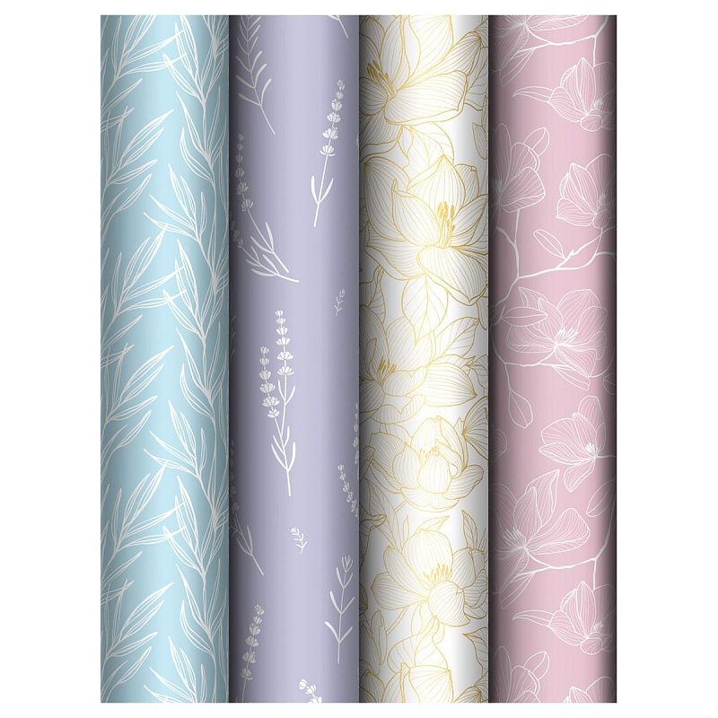Упаковочная бумага глянц. 70*100см, MESHU "Flowers", 80г/м2, ассорти 4 дизайна