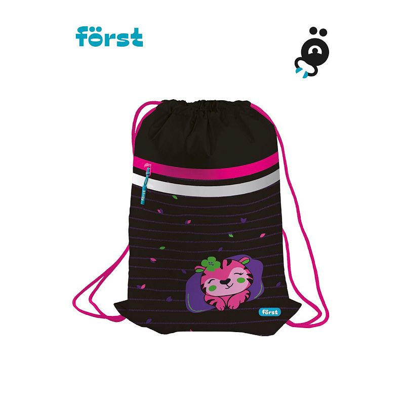 Мешок для обуви 1 отделение Först "Pink tiger", 350*460мм, вентиляционная сеточка, светоотражающая лента, карман на молнии 