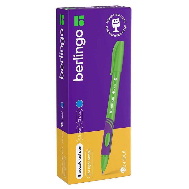 Ручка гелевая стираемая Berlingo "Re-nitial" синяя, 0,5мм, для правшей, корпус ассорти 