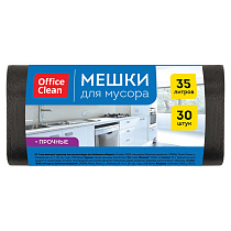 Мешки для мусора 35л OfficeClean ПНД, 50*64 см, 12мкм, 30шт., прочные, черные, в рулоне