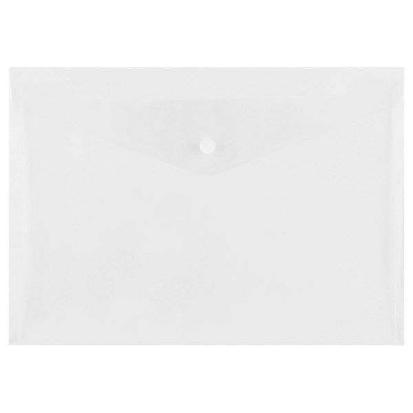 Папка-конверт на кнопке СТАММ А4, 150мкм, пластик, прозрачная, бесцветная