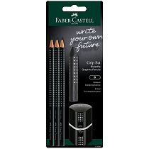 Набор карандашей ч/г Faber-Castell "Grip 2001" 3шт., трехран., заточен., ластик, точилка, черный блистер