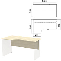 Столешница, царга стола эргономичного "Канц" 1400х800х750 мм, левый, цвет дуб молочный, СК36.15.1