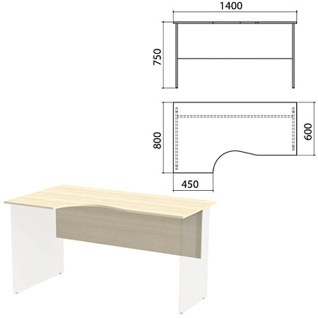 Столешница, царга стола эргономичного "Канц" 1400х800х750 мм, левый, цвет дуб молочный, СК36.15.1