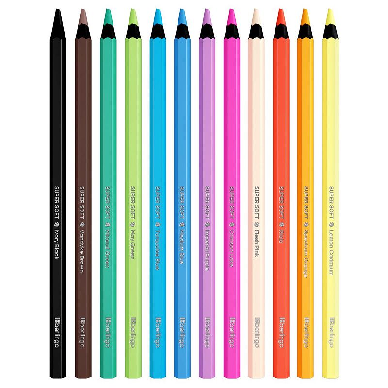 Карандаши цветные Berlingo "SuperSoft. Blackwood", 12цв., черное дерево, заточен., картон, европодвес