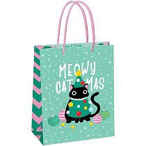 Пакет подарочный 18*23*10см MESHU "Meowy Christmas", выборочный лак, матовая ламинация