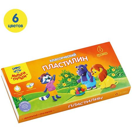 Пластилин Мульти-Пульти "Приключения Енота", 06 цветов, 120г, со стеком, картон