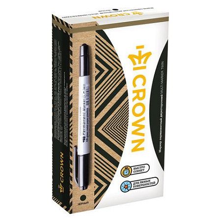 Маркер перманентный CROWN двусторонний "Multi Marker Twin", ЧЕРНЫЙ, круглый, 2 мм / 1 мм, P-800W 
