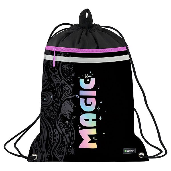 Мешок для обуви 1 отделение Berlingo "Purple Magic", 360*460мм, вентиляционная сеточка , светоотражающая лента, карман на молнии