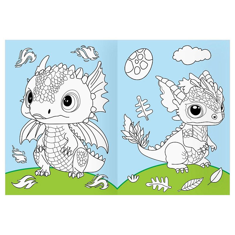 Раскраска с цв. фоном А4, 16 стр., ТРИ СОВЫ "Дракончики"
