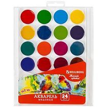 Краски акварельные BRAUBERG "МАГИЯ ЦВЕТА NEW", медовые, 24 цвета, круглые кюветы, пластиковый пенал, 192365 Краски акварельные BRAUBERG "МАГИЯ ЦВЕТА NEW", медовые, 24 цвета, круглые кюветы, пластиковый пенал, 192365