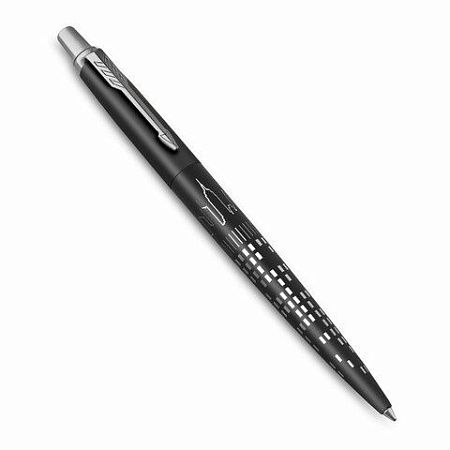 Ручка шариковая PARKER "Jotter New York Black CT", корпус черный лак, детали из нержавеющей стали, синяя, 2187554 