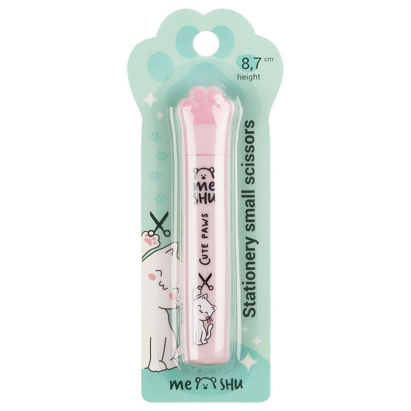 Ножницы детские маленькие MESHU "Paw", 8,7см, складные в футляре, блистер, европодвес