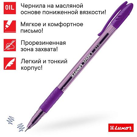 Ручка шариковая Luxor "Spark II" синяя, 0,7мм, грип, корпус ассорти 