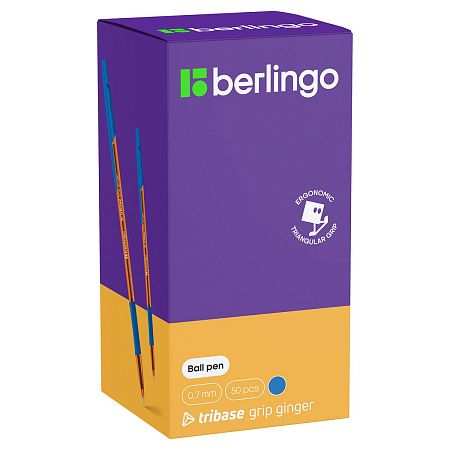 Ручка шариковая Berlingo "Tribase grip ginger" светло-синяя, 0,7мм, грип 