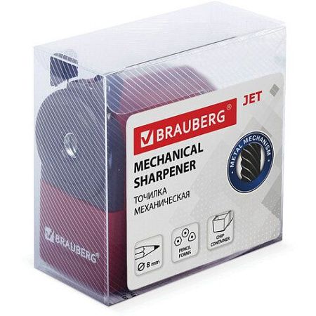 Точилка механическая BRAUBERG "JET", металлический механизм, черный/бордовый, 222517 