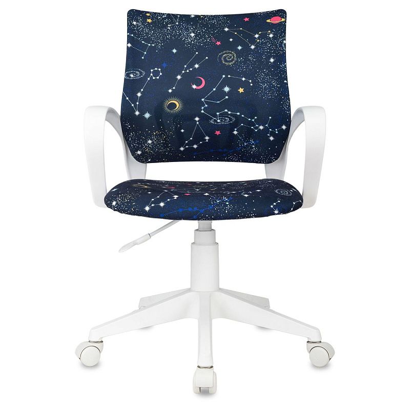 Кресло детское Helmi HL-K95 R (W695) "Airy", спинка сетка/сиденье ткань с рисунком зодиак т.синий, пиастра, пластик белый
