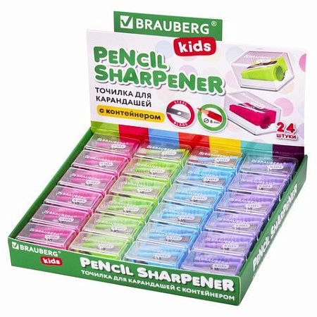 Точилка BRAUBERG KIDS "MINI", с контейнером, пластиковая, пастельные цвета ассорти, 271944 