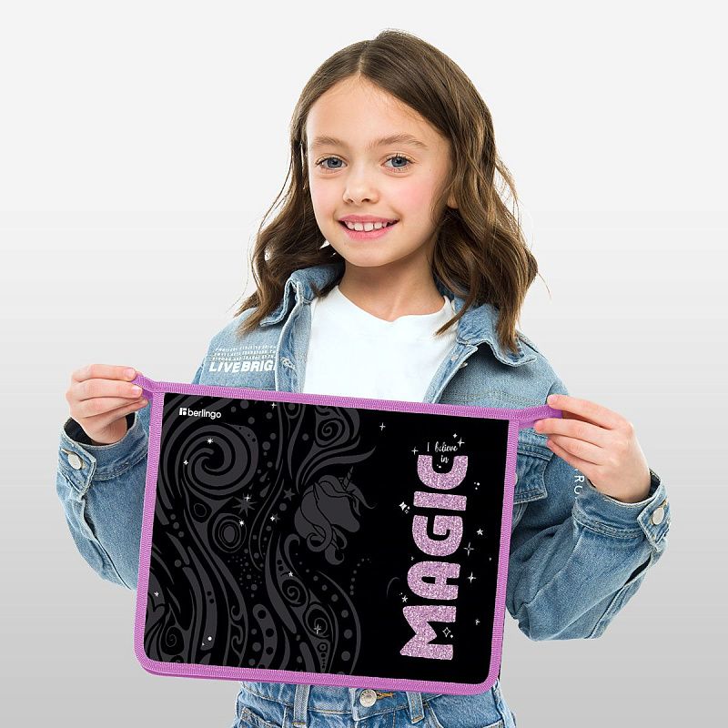 Папка для тетрадей 1 отделение, А4 Berlingo "Purple Magic", 340*245*40 мм, пластик, на молнии 