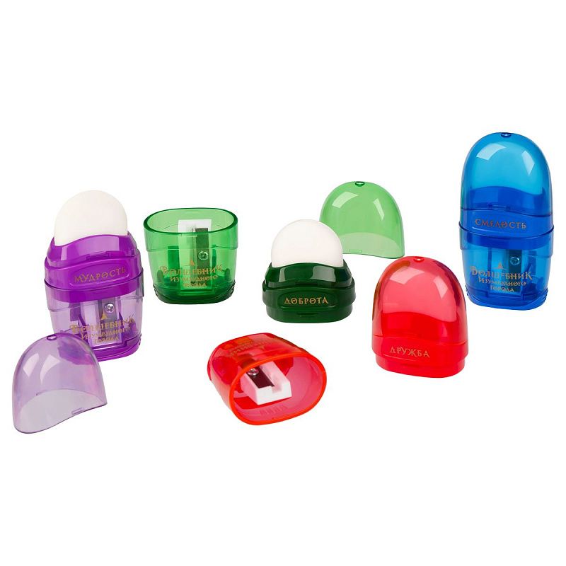 Точилка пластиковая с ластиком Мульти-Пульти "Волшебник Изумрудного города" 1 отверстие, контейнер, ассорти 