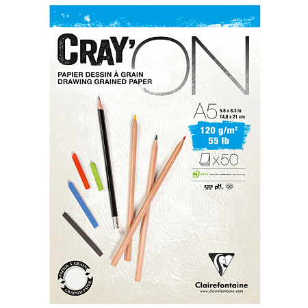 Скетчбук - блокнот 50л., А5 Clairefontaine "Cray ON", на склейке, мелкозерн., 120г/м2