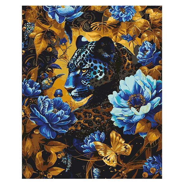 Картина по номерам на холсте с глиттером ТРИ СОВЫ "Пантера", 40*50, с акриловыми красками и кистями