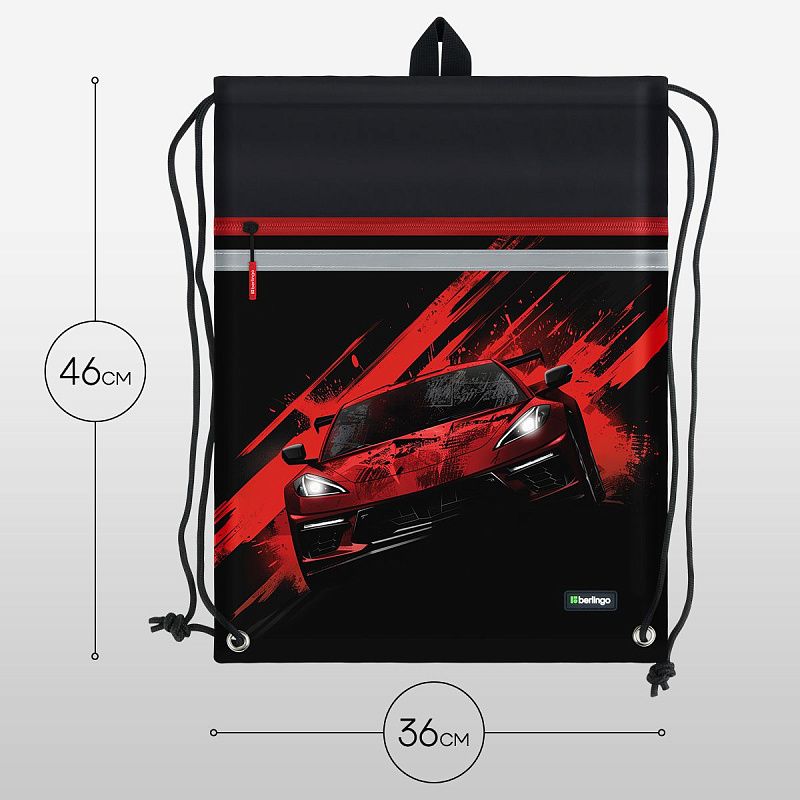 Мешок для обуви 1 отделение Berlingo "Fast Track", 360*460мм, вентиляционная сеточка , светоотражающая лента, карман на молнии 