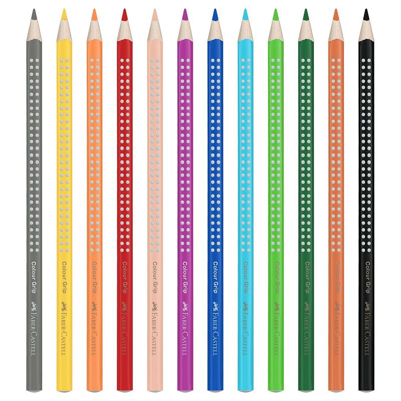 Карандаши цветные Faber-Castell "Grip", 12цв., трехгран., заточен., картон, европодвес