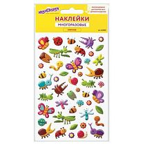 Наклейки зефирные "Букашки", многоразовые, 10х15 см, ЮНЛАНДИЯ, 661828