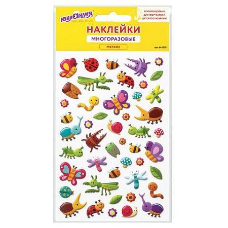 Наклейки зефирные "Букашки", многоразовые, 10х15 см, ЮНЛАНДИЯ, 661828