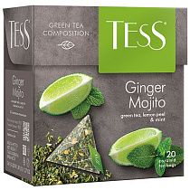 Чай Tess "Ginger Mojito", зеленый, цитрус, имбирь, мята, 20 пакетиков-пирмидок по 1,8г