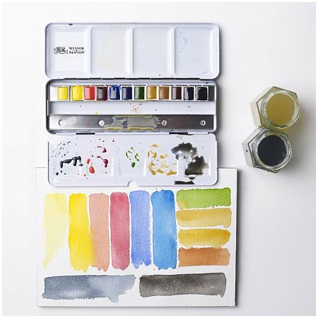 Акварель Winsor&Newton "Professional", 12цв., мал. кюв., место для смешивания красок, металл. коробка