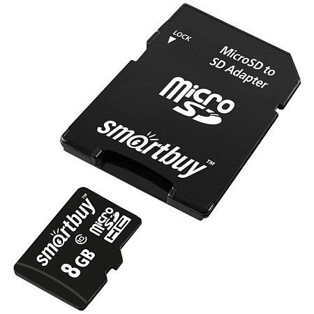 Карта памяти SmartBuy MicroSDHC 8GB UHS-1, Class 10, скорость чтения 23Мб/сек (с адаптером SD)