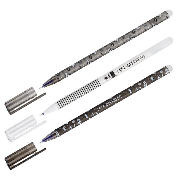 Ручка гелевая стираемая MESHU "Superhero" синяя, 0,5мм, корпус ассорти