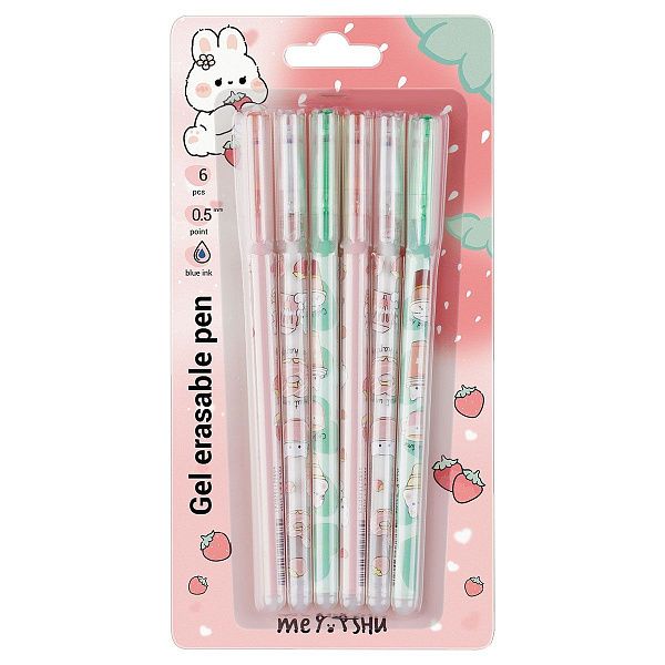 Набор гелевых стираемых ручек MESHU "Cute sweets" 6шт., синие, 0,5мм, корпус ассорти, блистер