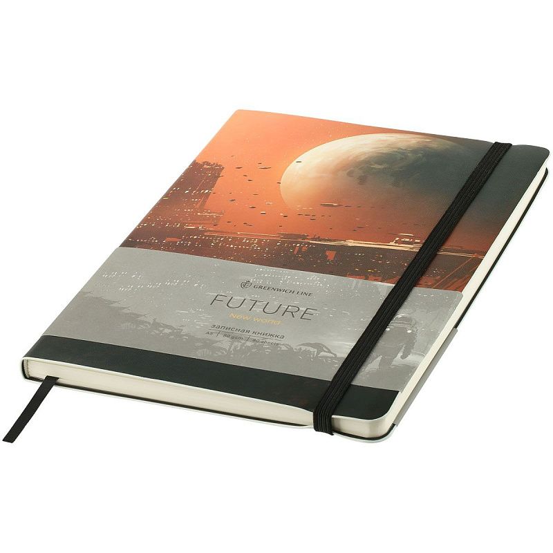 Записная книжка А5 80л. ЛАЙТ, кожзам, Greenwich Line "Future. New world", с резинкой, тиснение фольгой, блок в линию