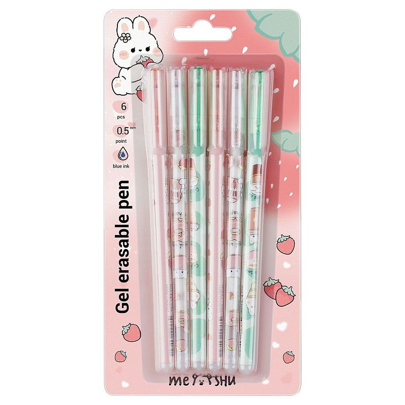 Набор гелевых стираемых ручек MESHU "Cute sweets" 6шт., синие, 0,5мм, корпус ассорти, блистер