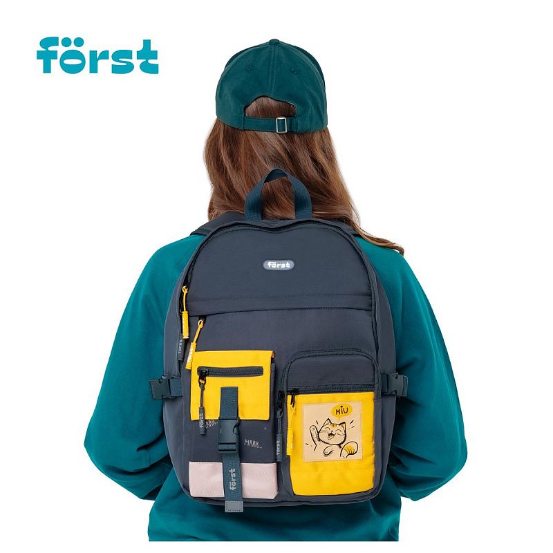 Рюкзак Först F-Teens "Hi, Cat!" 40*28*15см, 1 отделение, 7 карманов, уплотненная спинка 