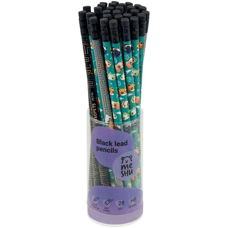 Карандаш ч/г MESHU "Robopets", HB, заточен., с печатью, с ластиком, ассорти, туба 