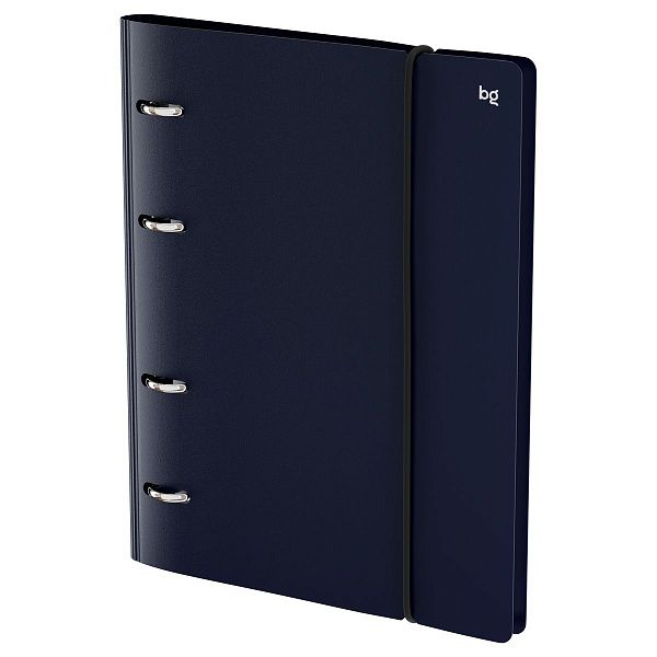 Тетрадь на кольцах А5, 120л., BG "Base", пластиковая обложка, синий, с резинкой