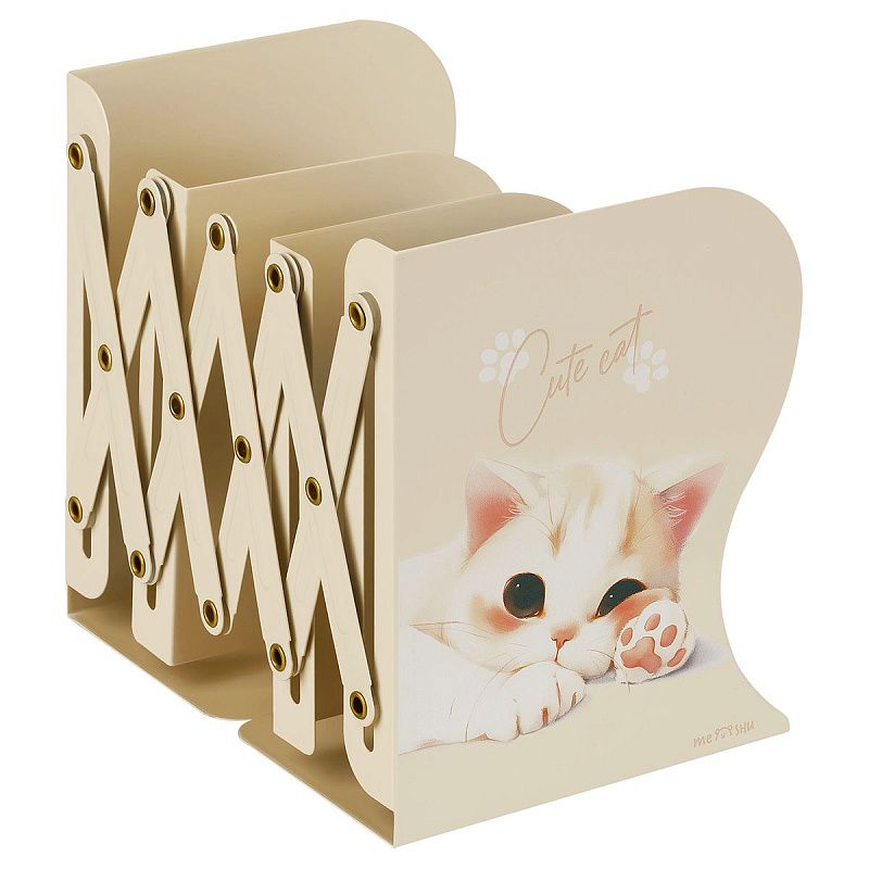 Подставка для книг MESHU "Cute Cat", металлическая, 3 отделения, раздвижная