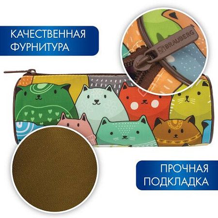 Пенал-тубус BRAUBERG, с эффектом Soft Touch, мягкий, "Cats", 22х8 см, 229008 