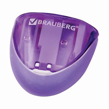 Точилка BRAUBERG "Space", 2 отверстия для чернографитных карандашей (в том числе утолщенных), резиновый упор, с контейнером, ассорти, 223589 