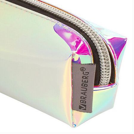 Пенал-косметичка BRAUBERG прямоугольный, зеркальный, мягкий, "Pearl", 21х5х5 см, 229248 