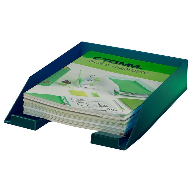 Лоток для бумаг горизонтальный СТАММ "Фаворит", зеленый хамелеон