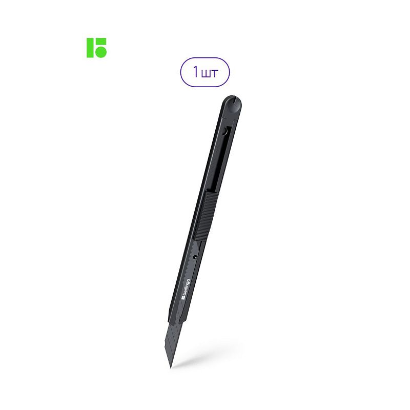 Нож канцелярский 9мм Berlingo "DoubleBlack", auto-lock, металлический корпус, европодвес