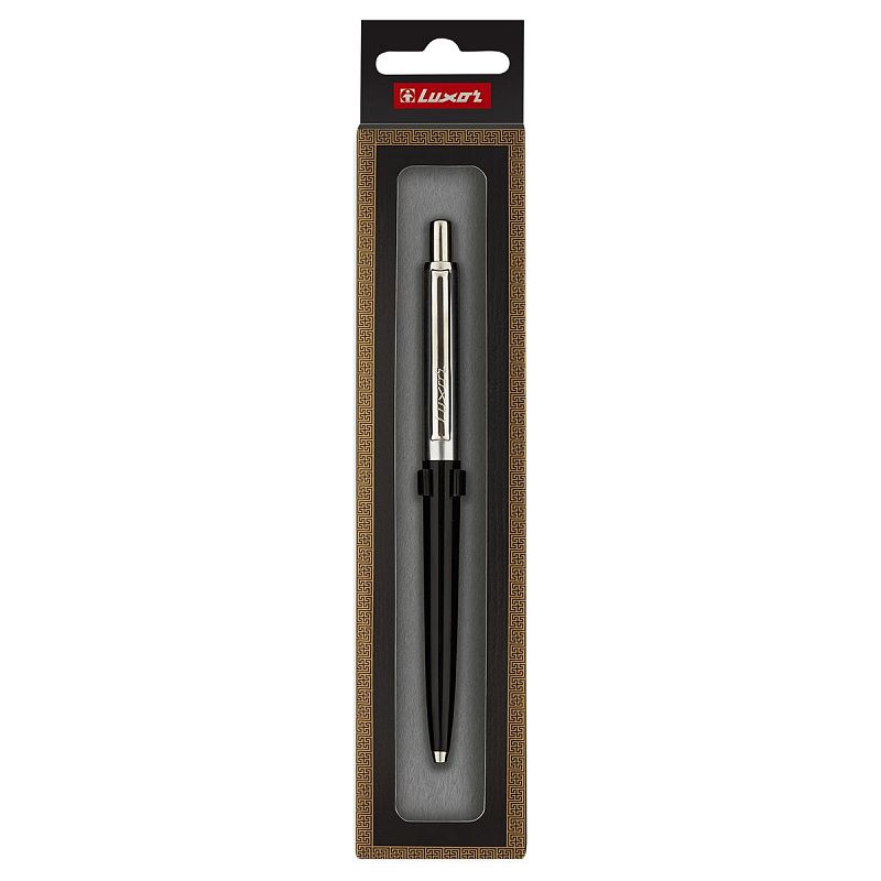 Ручка шариковая Luxor "Star" синяя, 0,7 мм, корпус черный/хром, кнопочный механизм, футляр 