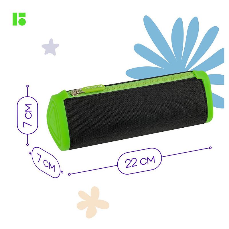 Пенал мягкий 1 отделение, 220*70*70 Berlingo "Black and green", полиэстер 