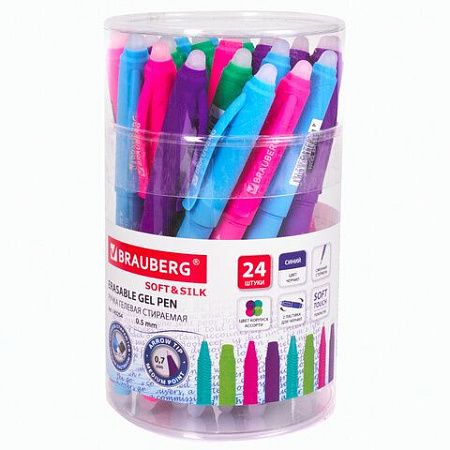Ручка стираемая гелевая с грипом BRAUBERG "SOFT&SILK FRUITY", СИНЯЯ, корпус ассорти, узел 0,7 мм, 143254 