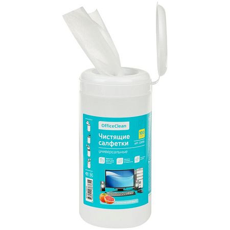 Салфетки чистящие влажные OfficeClean, универсальные, в тубе, с ароматом грейпфрута, 100шт.